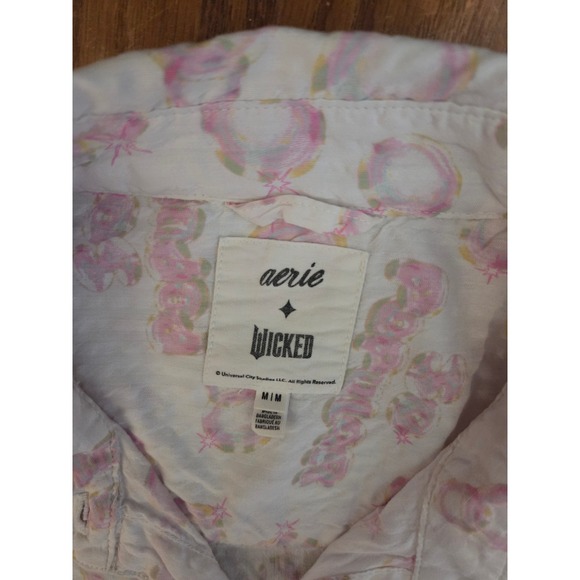 Aerie Wicked Popcorn Print Button Down Shirt White Pink M Medium - Picture 2 of 8